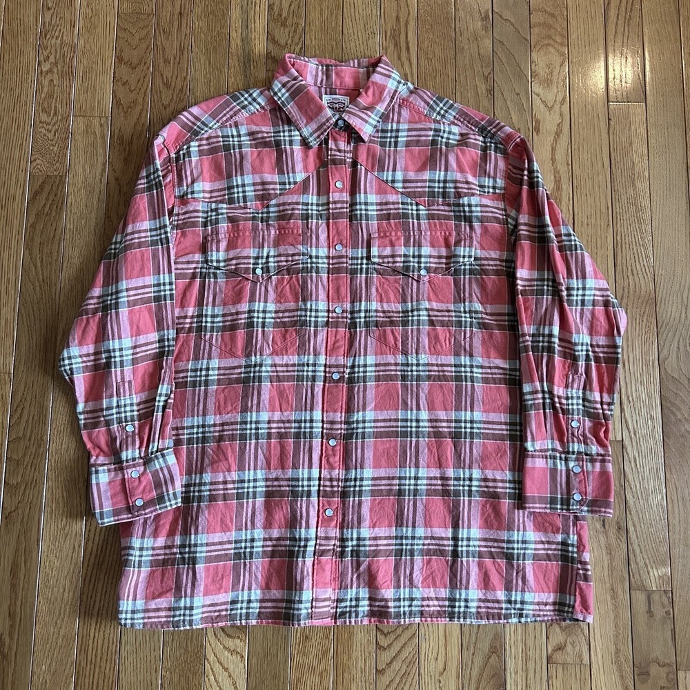 Levis Pearl Snap Long Sleeve‎ Shirt Mens Large 100% Cotton Multicolor Plaid